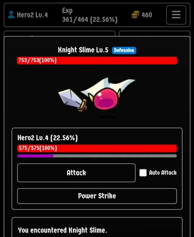 Game screenshot showing enemies with colored type badges in combat.