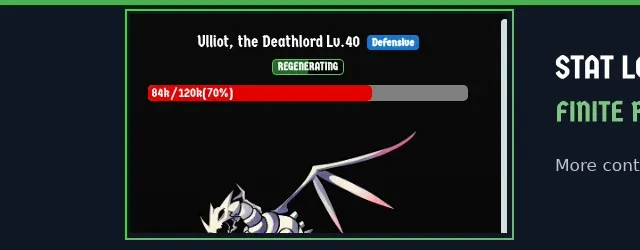 Update 4.1.6 banner showing combat against Ulliot, the Deathlord with a half-filled Regenerating badge representing the enemy's remaining healing reserve.