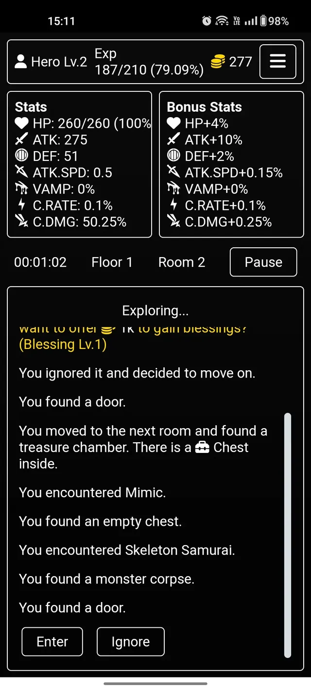 Screenshot of dungeon exploration.